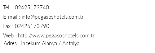 Pegasos Resort Hotel telefon numaralar, faks, e-mail, posta adresi ve iletiim bilgileri